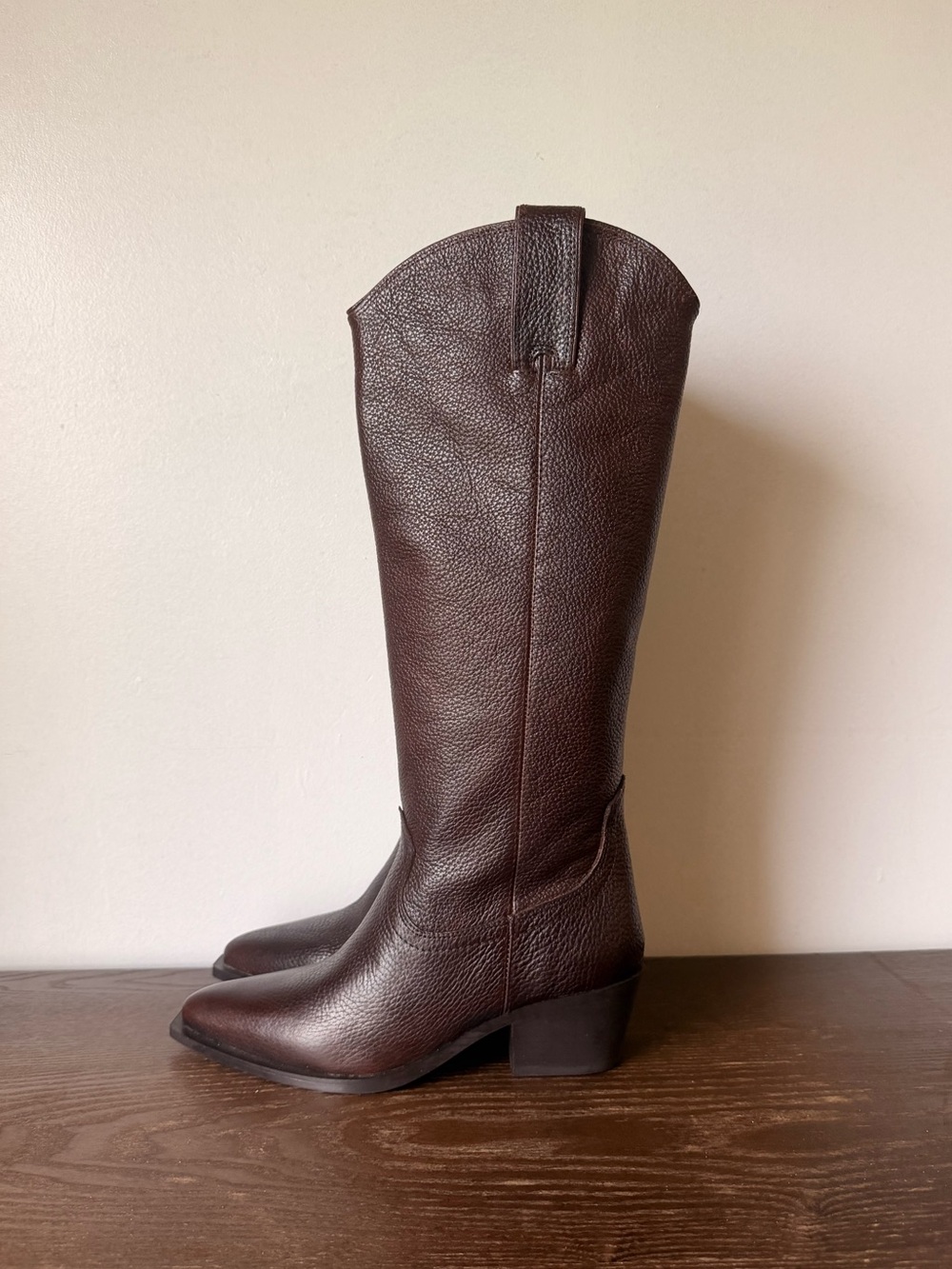 Brown Leather knee-High Cowboy  Boots